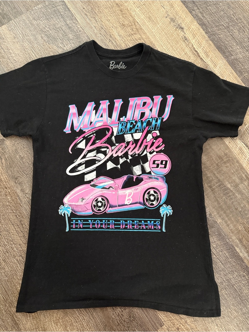 Barbie Pink and Teal Malibu Beach Graphic Tee L